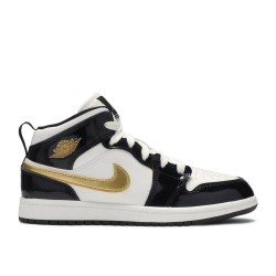 AIR JORDAN 1 MID PATENT PS BLACK GOLD  bq6932 007