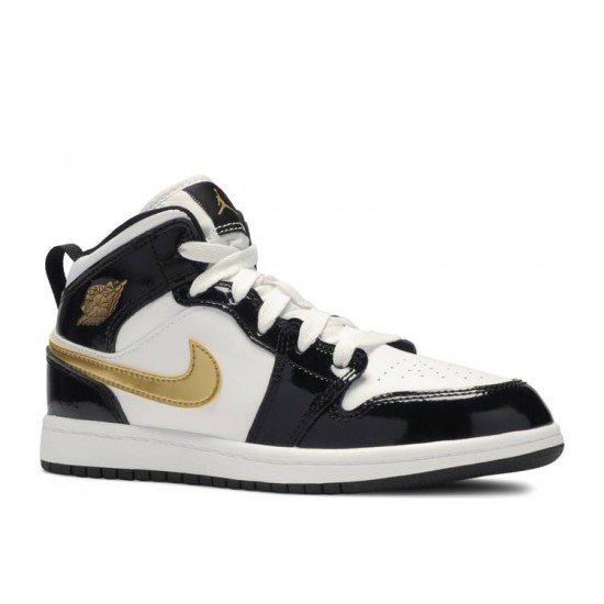 AIR JORDAN 1 MID PATENT PS BLACK GOLD  bq6932 007