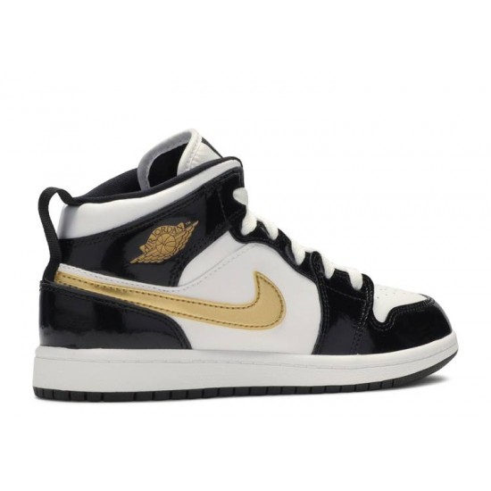 AIR JORDAN 1 MID PATENT PS BLACK GOLD  bq6932 007