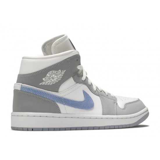 WMNS AIR JORDAN 1 MID WOLF GREY ALUMINUM  bq6472 105